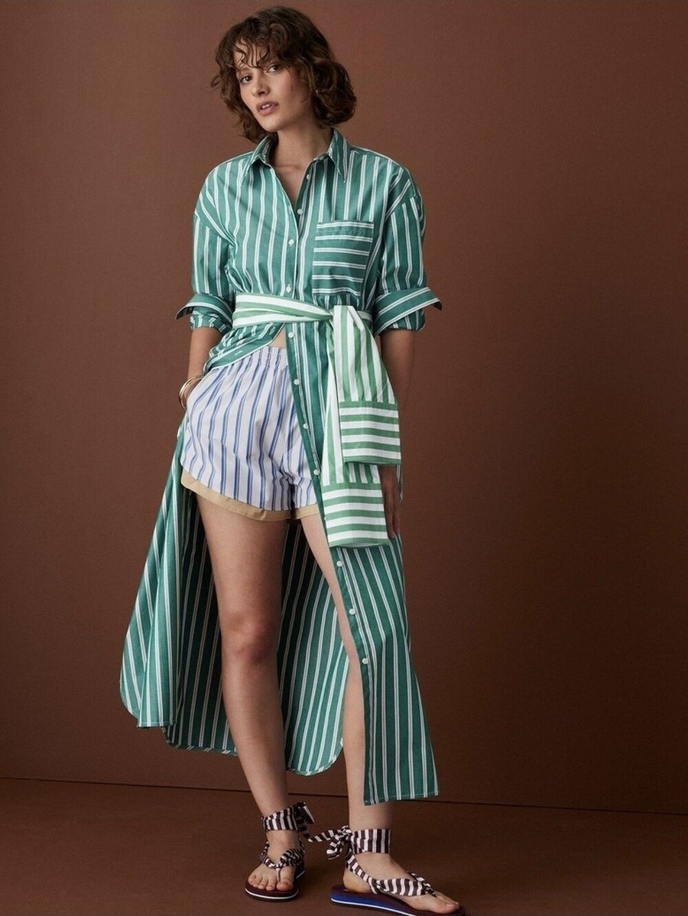 Women's Long Sleeve Tie-Waist Striped Poplin Maxi Shirt Dress - Rosie Assoulin x